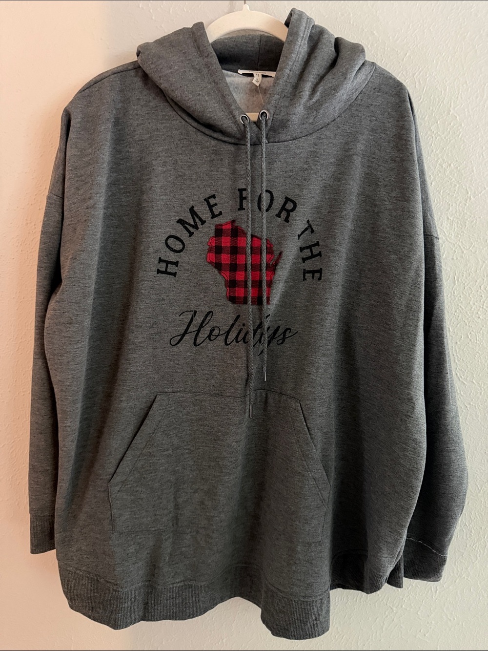 Maurices Gray Hoodie with Red Plaid Wisconsin Graphic